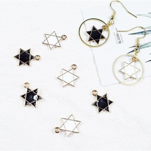10Pcs/Pack Classic Dripping Alloy Hexagonal Star Earring Pendant Accessories Black/White Used To Make Bracelet Jewelry Pendant