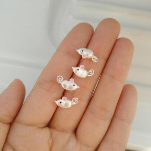 Real 925 Sterling Silver 3D Rat Mouse Stud Earrings for Kids Girls Baby Pink Bunny Rabbit Animal Minimalist Jewelry