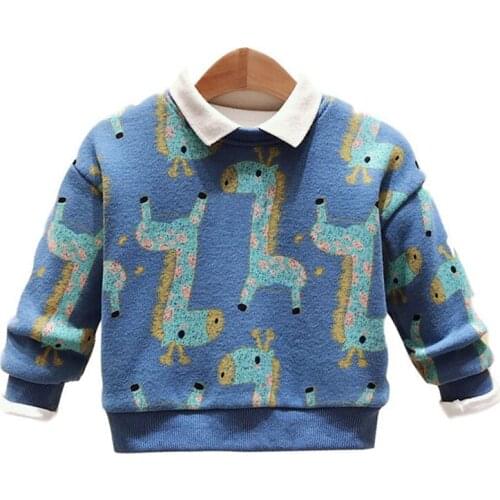 Girls boys Faux Velvet Sweater Cute Giraffe Knitted Baby Pullover Tops Autumn Winter Christmas Sweaters Kids Clothes