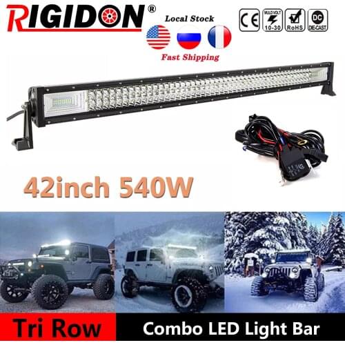 RIGIDON 7D Tri Row 42INCH 540W LED Light Bar Flood Spot Combo Beam for Jeep Offroad Truck 4WD SUV Car Driving Light Fog Lights