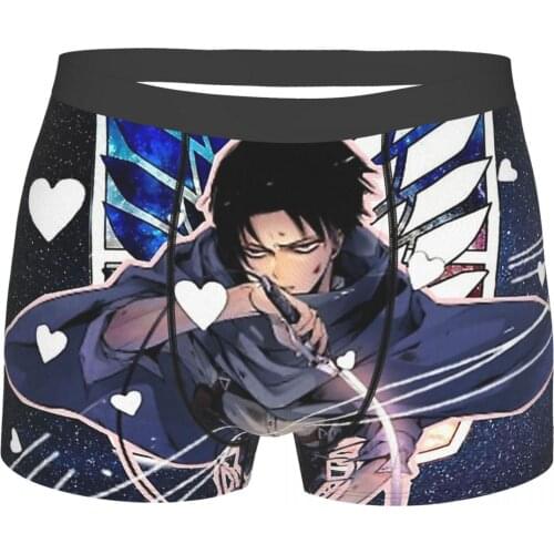 Crimson Levi Attack On Titan Eren Mikasa Levi Anime Underpants Breathbale Panties Man Underwear Ventilate Shorts Boxer Briefs