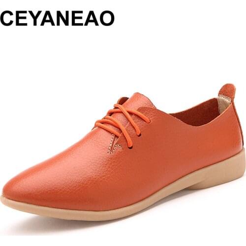 CEYANEAO Womens Shoes Soft Genuine Leather Flats Fashion Casual Woman Driving Loafers Moccasins Shoes Large Size 35-44