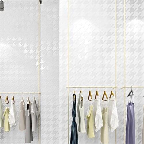 Houndstooth wallpaper decoration simple high-end special fashion ladies clothing store Nordic white pattern pure white wallpaper