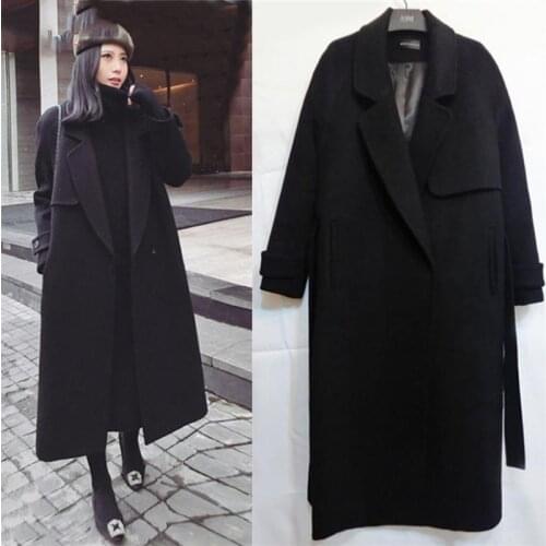 Spring Autumn Winter New Womens Casual Wool Blend Trench Coat Oversize Long Coat with belt Women Wool Coat Cashmere Outerwear