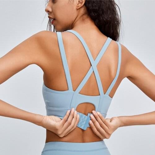 Womens High Impact Padded Sports Bras Sexy Cross Strappy Back Closure Fitness Running Bra Push Up Yoga Top Gym Clothing
