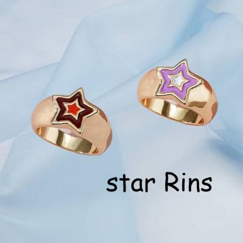 New INS Brown Double Star Ring For Women Y2K Jewelry Punk Fashion Vintage Harajuku Purple Ring Egirl Style 2000s Aesthetic New