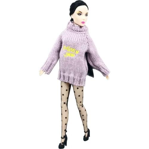 Winter Purple Miss You Sweater for Barbie Doll Outfits Pullover Long Sleeve Top Clothes for 1/6 BJD Doll Accessories Toy