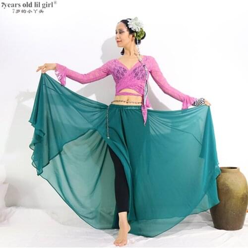 2019 Dancewear Belly Dancing Clothes Long Slit Skirts Full Circle Professional Chiffon 300 Degrees EXX01