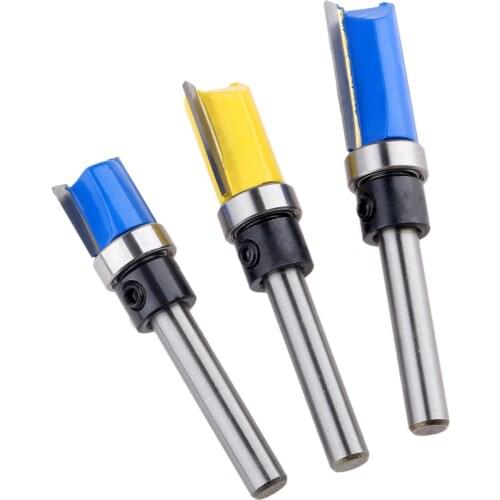 3Pcs 1/4'' Shank Flush Trim Router Bit Top & Bottom Bearing Woodworking Milling Cutter Wood Drilling for Carbide Carpenter Tools