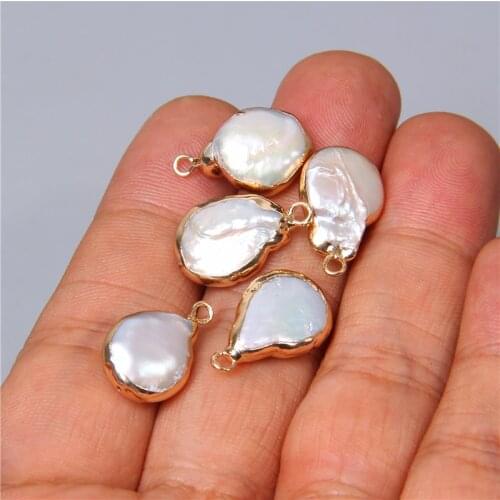 3pcs Natural white Pearl Pendants gold tone metal Freshwater pearl charm women jewelry making necklace earring bracelet charm