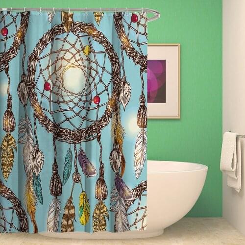 3D Printing Shower Curtain Moon Dreamcatcher Shower Curtain Set Feathers Bathroom Curtain with 12pcs Hooks Shower Curtains