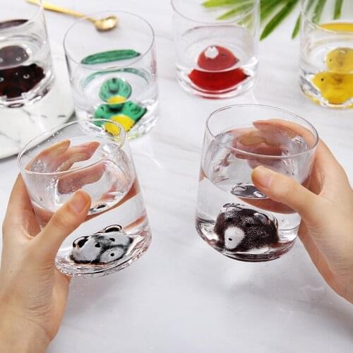 460ml Creative Cartoon Animal Glass Cup 3D Color Cute Water Cup Transparent Heat-resistant Crystal Wine Beer Whiskey Glass Gifts