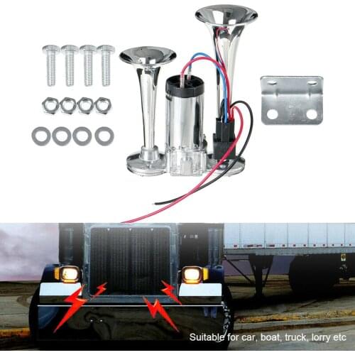 600DB 12V Dual Trumpet Car Air Horn with Compressor Kit for Vehicles SUV RV