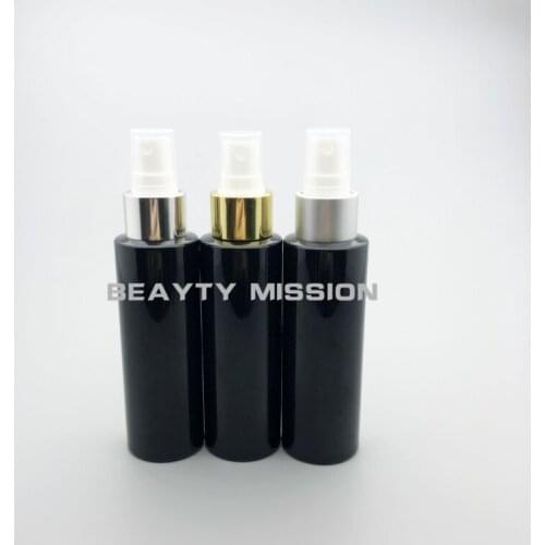 BEAUTY MISSION 100ml 48 Pcs/Lot Black Mist Sprayer Pump Plastic Bottles,Empty PET Bottle With Gold/Silver Collar Spray Pump