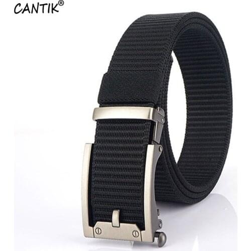 CANTIK Fashion Design Square Automatic Sliver Buckle Metal Quality Nylon & Canvas Belts Men Jean Accessories 3.5cm Width CBCA273