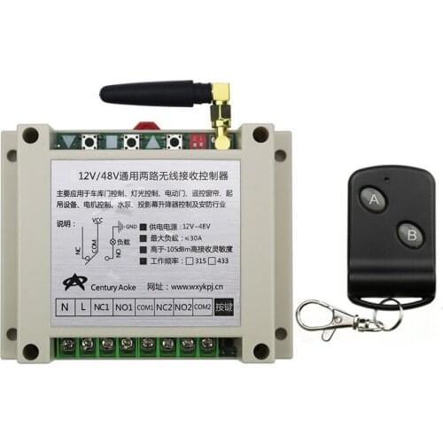 DC12V 24V 36V 48V 10A 2CH RF Wireless Remote Control Switch Transmitter with Two-button Receiver for Appliances Gate Garage Door