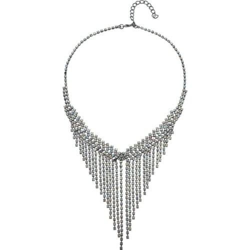Europe Long Chain Gemstone Clavicle Necklaces & Pendants Sequined Tassels Carved Inlay Imitation Diamonds Retro Necklace N2047