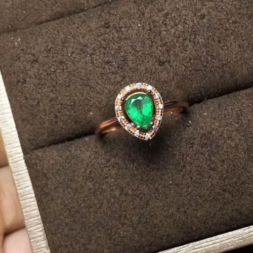 2017 new design silver emerald ring 5*7mm round brilliant cut natural emerald solid 925 silver emerald ring