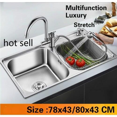 Free shipping Apartment multifunction do the dishes kitchen double groove sink 304 stainless steel big hot sell 78x43/80x43 CM