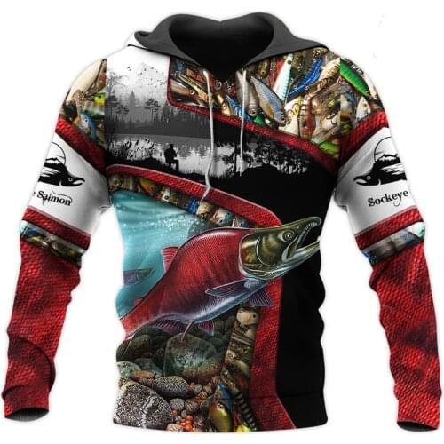 Fashion Autumn Hoodie Red Salmon Fishing 3D Fully Printed Mens Zip Hoodie Unisex Harajuku Street Casual Sweatshirt NOO002