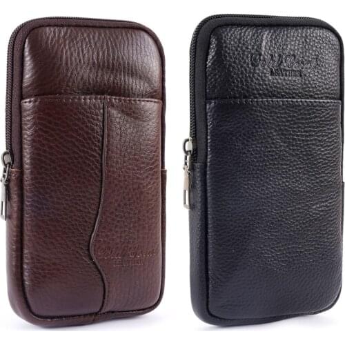 Men Vintage Pure Color Cowhide Small Waist Packs Wallet Fashion Mobile Phone Bag Mini Fanny Pack