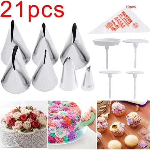 21PCS Rose Leaves Icing Piping Nozzles Cake Cream Decoration Tips Pastry Tool Pastry Tips Cake Dessert Decorators Tool