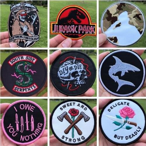 DIY Riverdale Jurassic Park Iron On Patches Embroidered Stripe on Clothes Punk Style Stickers Diy Appliques Garment Accessories