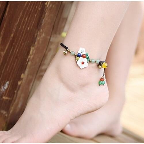 New Sea Shell Flowers ethnic anklets chains red stone,new Aventurine foot chains,fashion glass glazed vintage anklets