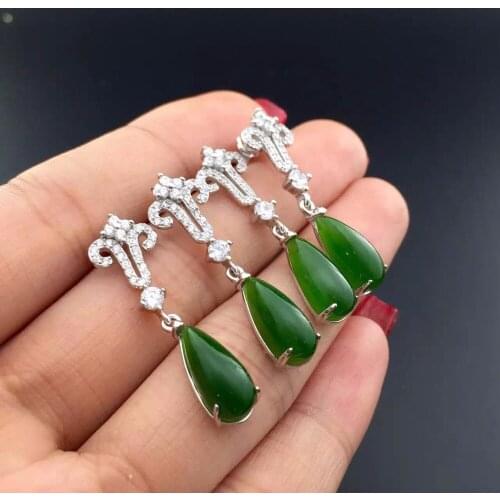 New natural nephrite yu Drop Earrings