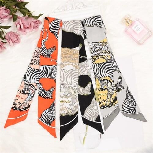 New Style Zebra Print Scarf Luxury Brand Multifunctional Ladies Silk Scarves Fashion Turban Tie Bag Handle Small Ribbon BS13