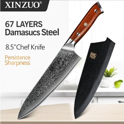 XINZUO 8.5'' inch Chef Knife vg10 Damascus Steel Kitchen Knives Stainless Steel Gyutou Slicing Knife Cultery Rosewood Handle