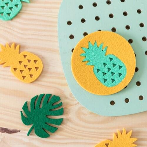 DUNXDECO Table Placemat Cup Pad Fresh Pineapple Leaf Felt Coaster Drink Cover Kitchen Gadgets Home Bar Decoration 6PCS Set