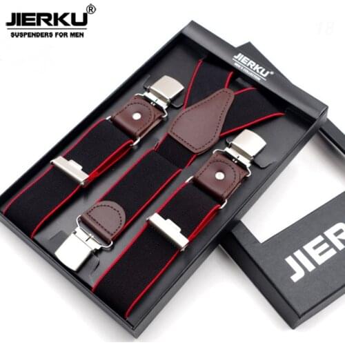 JIERKU Genuine Leather Suspenders Mans Braces 3Clips Suspensorio Fashion Trousers Strap Father/Husbands Gift 3.5*120cm JK3C02