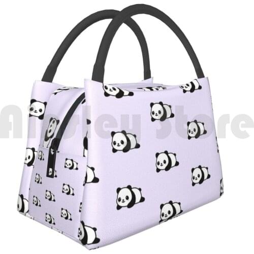 Portable Insulation Bag Panda Belly Tummy Chibi Lying Down Bear Mammal Cute Adorable Blushing Black White Kawaii