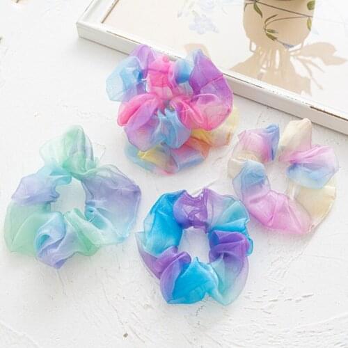 NEW Tie-dye Colorful Scrunchies Chiffon Organza Hair Tie For Women Girls Elastic Hairbands Lace Ponytail Holder Hair Accessories