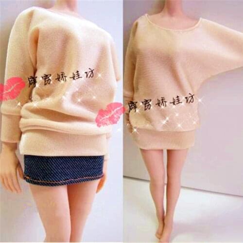 1:6 Scale Female Soldier Long-sleeved Bat Shirt Denim Skirt for 12 inch Action Figures PH UD J-Doll Model Body Toy