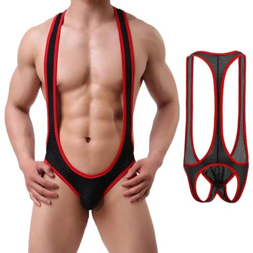 Sexy Mesh Bodysuit Jockstrap Bodywear Erotic Teddies Underwear Wrestling Singlet Leotard Jumpsuits Suspender For Men/Gay