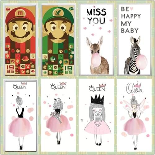 Fairy Princess Mario Sticker For Door Baby Room Decoration Door Sticker Cartoon Animals Mural Self Adhesive Vinyl DIY Wallpaper