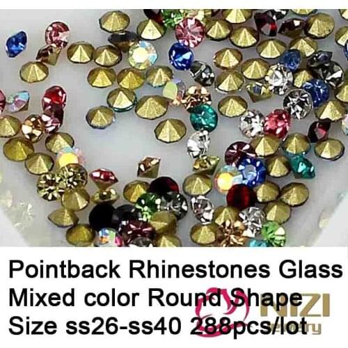 Pointback Rhinestones ss26-ss40 Glass Material Round 288pcs Mixed Color Pointback Strass Perfect Stones DIY Crafts Decoration