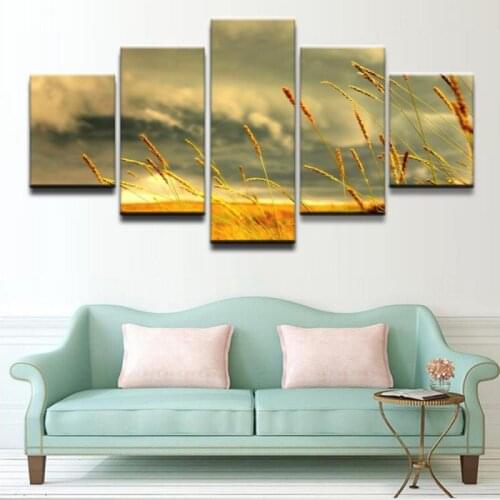 Grass Dark Clouded Sky Modern Natural Landscape Photography Wall Painting Frameless Canvas Printing 5Pcs Home Decoration Poster
