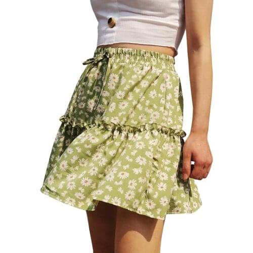 Summer Vintage Mini Skirts Women Floral Print High Waist Casual Streetwear Female A-line Pleated Skirt Feminino 2021
