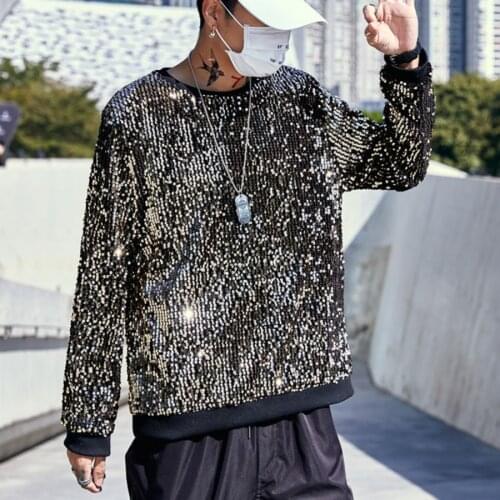 Spring Royal T Shirt Men Sequin Top Tee Nightclub Club Outfits Hip Hop T Shirt Men Stranger Things Summer Silver Gold Tshirt Men