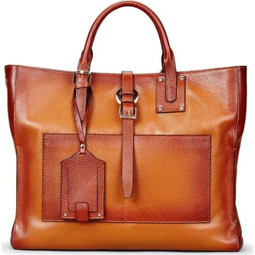 Vintage soft cow leather brown women handbag large capacity shopping bags