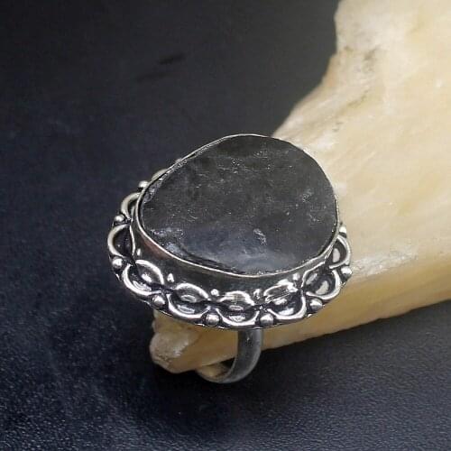 Gemstonefactory Jewelry Big Promotion Single Unique 925 Silver Natural Black Agate Druzy Women Men Gifts Rings 8# 20212605