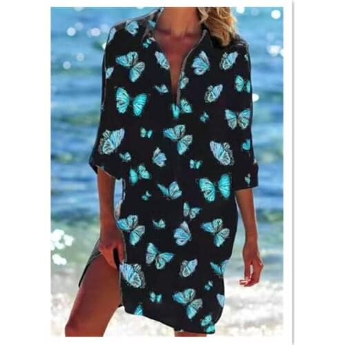 Womens Long Sleeve Button Butterfly Print Blouse Shirt Female Casual Elegant Work Wear Chiffon Shirts