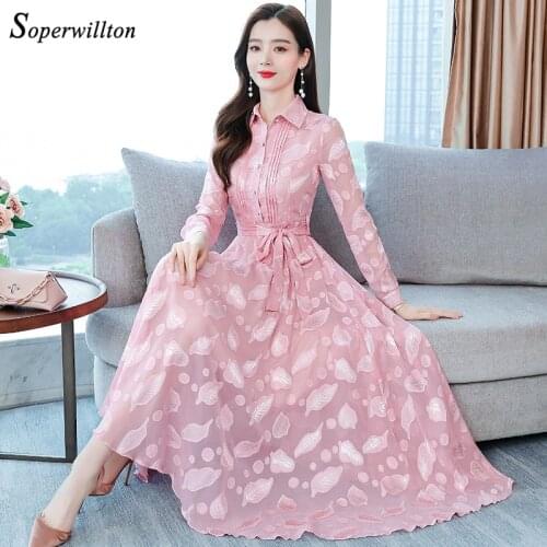 High Quality Fashion Chiffon Dresses For Women Full Sleeve Autumn Button robe femme Plus Size Party Dress Women Casual vestidos
