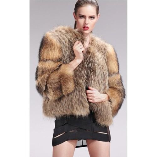 ZY81016 Natural Color Rex Raccoon Dog Fur O-Neck Full Winter Ladies Luxury Real Fur Warm Jacket