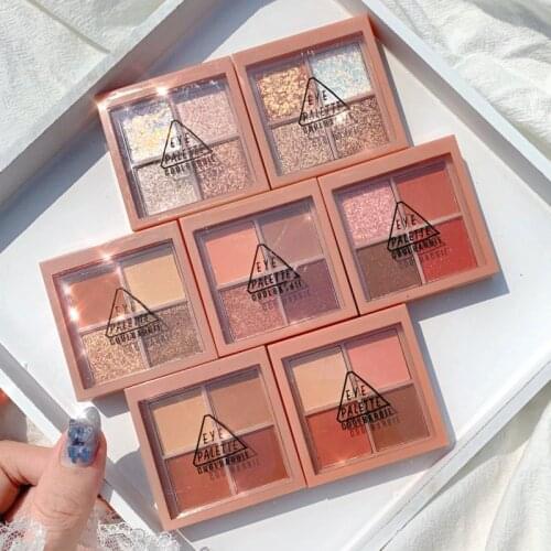 4Color Long-lasting Glitter Mini Cute Eyeshadow Palette Makeup Shine Polarize Eye Shadow Sparkling Duochrome Pigment Cosmetic