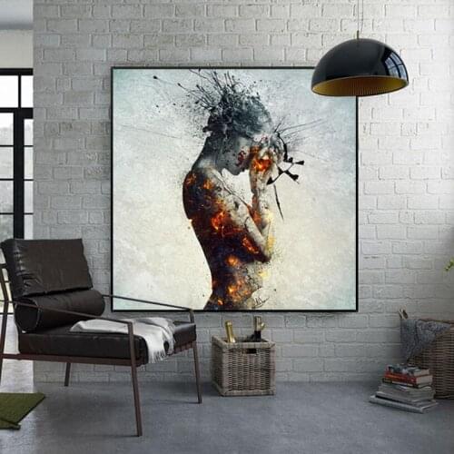Abstract Fire Woman Posters And Prints Canvas Painting Wall Art Pictures For Living Room Modern Home Decoration