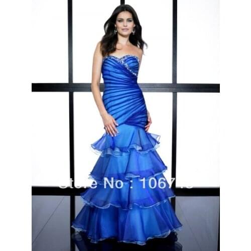 Free shipping 2014 blue Mermaid best seller new style vestido de renda Sexy brides maid Customized tiered cross long prom dress